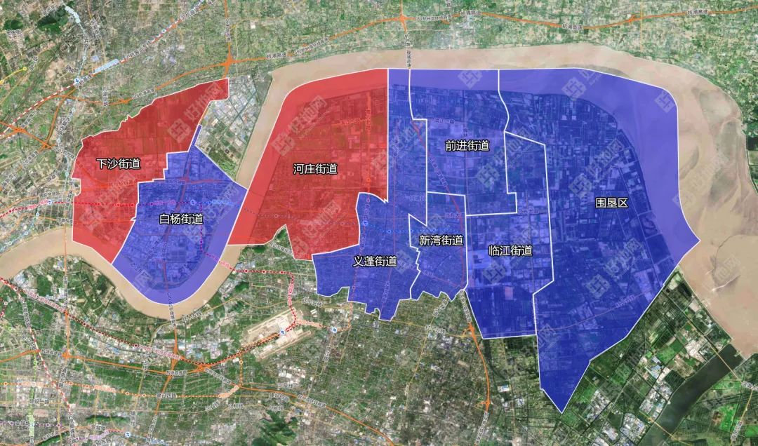 錢塘區(qū)示意圖（紅色限購，藍色松綁區(qū)）
